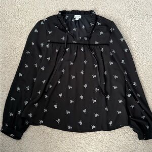 J. Crew Factory Black Blouse with Bows Print